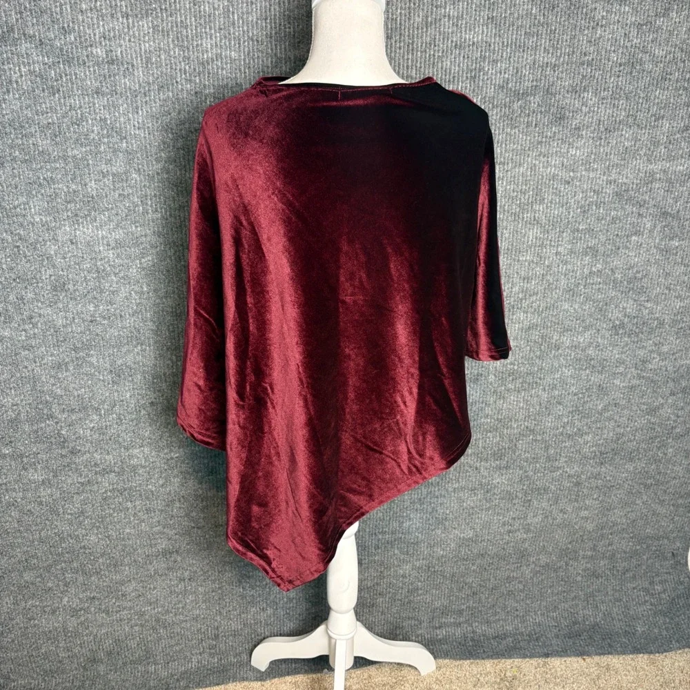 Arianna by Howard's Velvet Poncho Wrap Burgundy Asymmetrical One Size